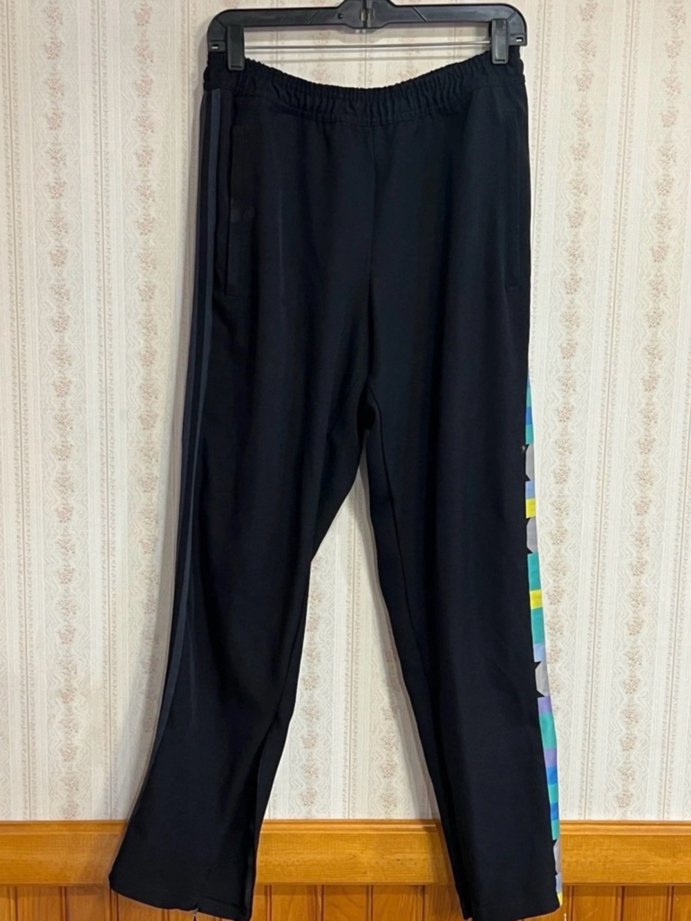 Black Track Pants with Colorblock Side Stripe